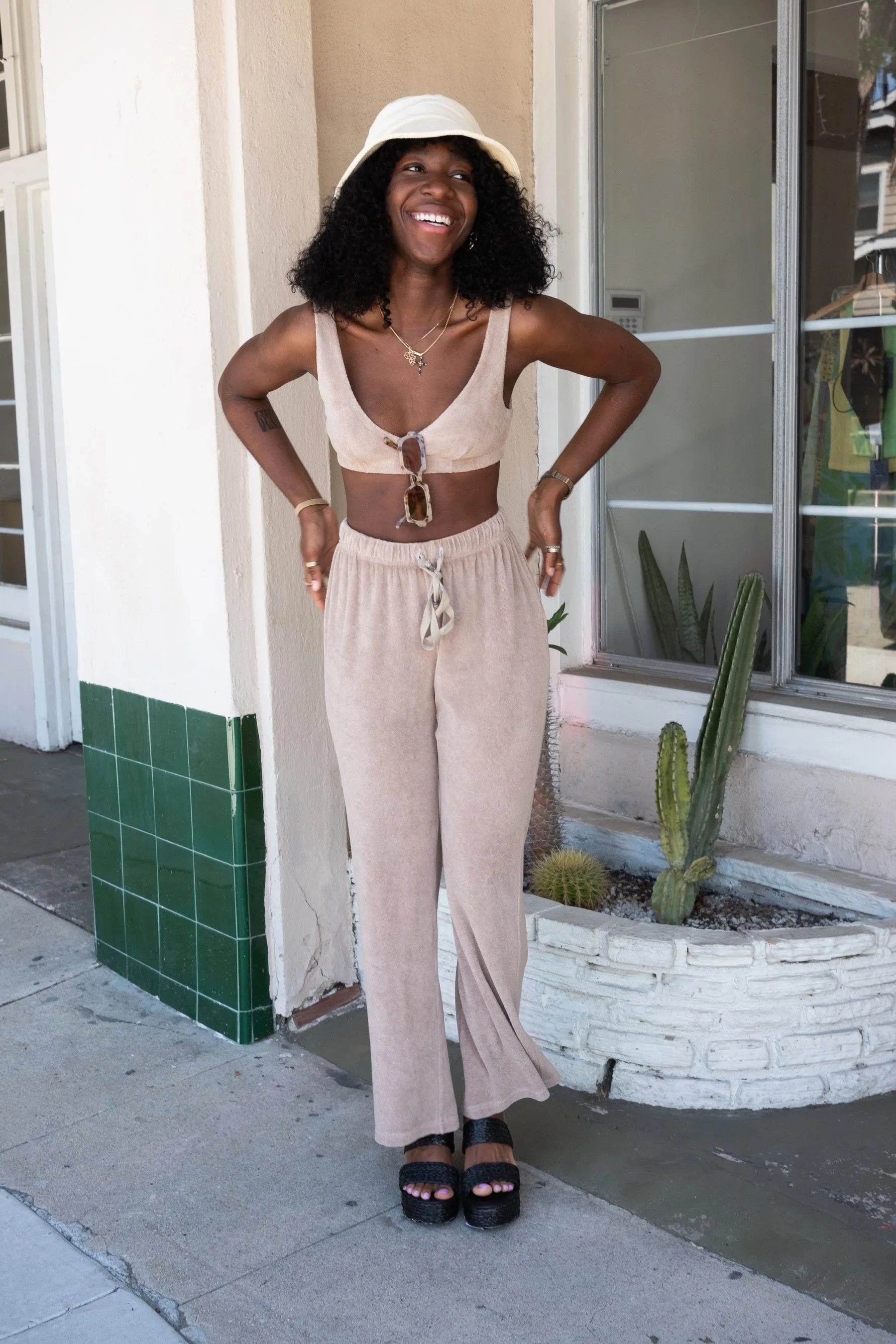 Stone Terry Wide Leg Pant