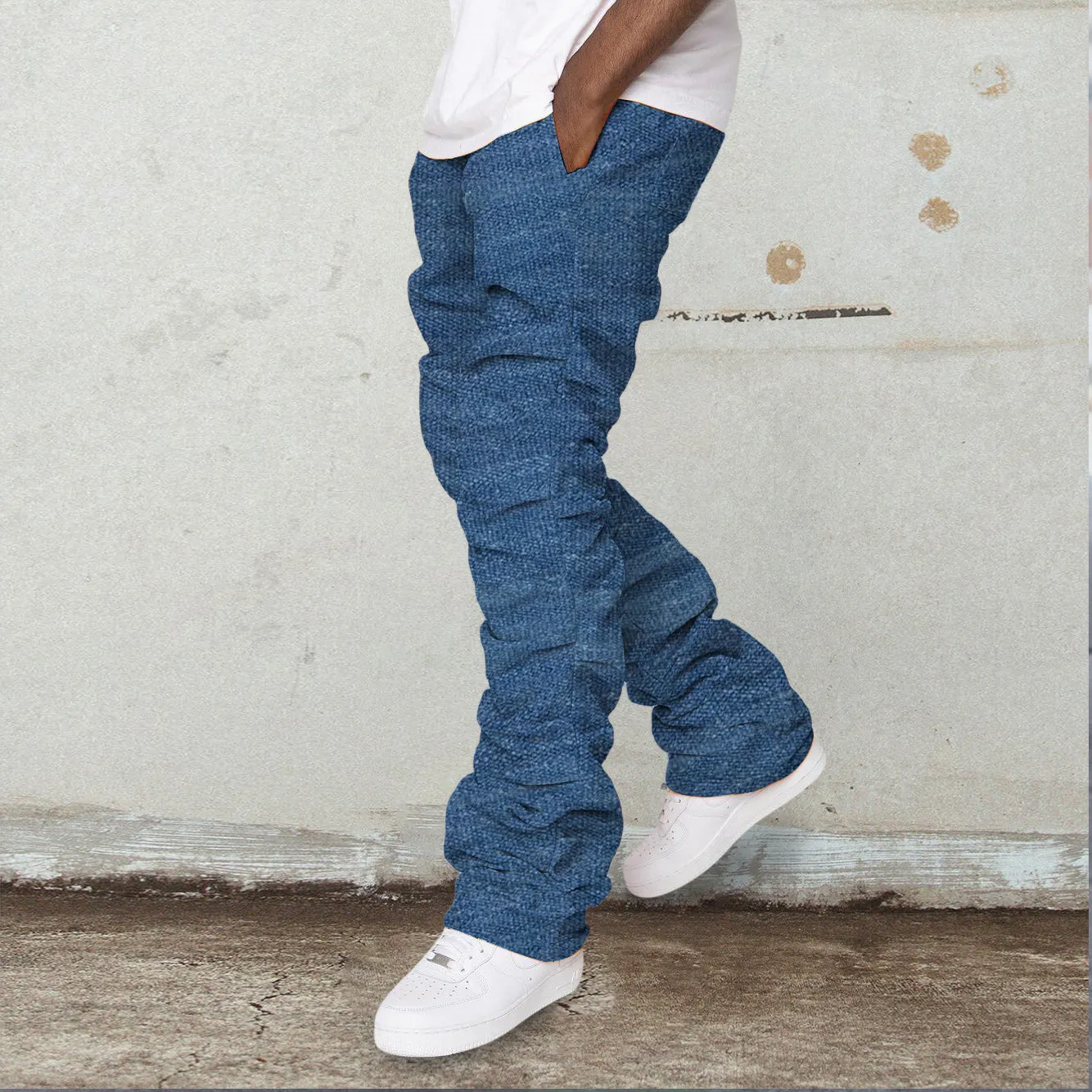 Street hip-hop retro pleated pile pants jeans