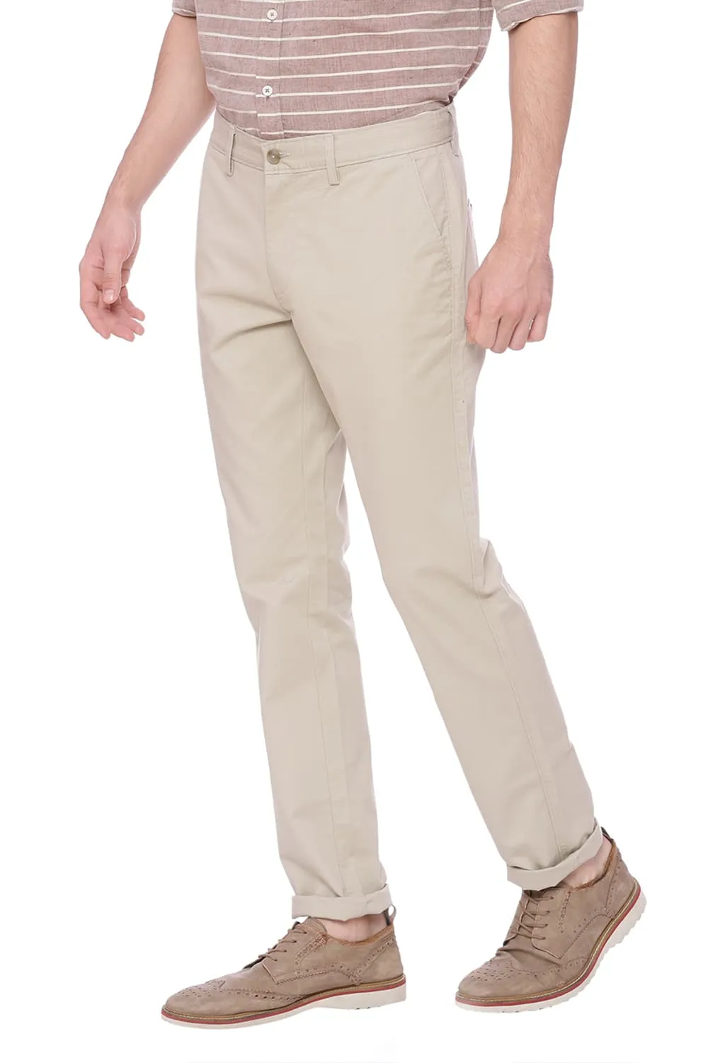 Tapered Fit Beige Stretch Trouser