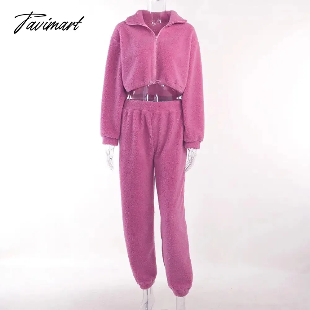 Tavimart Fleece Tracksuits Women's Winter Set Fashion Streetwear Y2k Casual Bra Vest Sweatpants Crop Tops 3 Piece Set Sexy Outfit