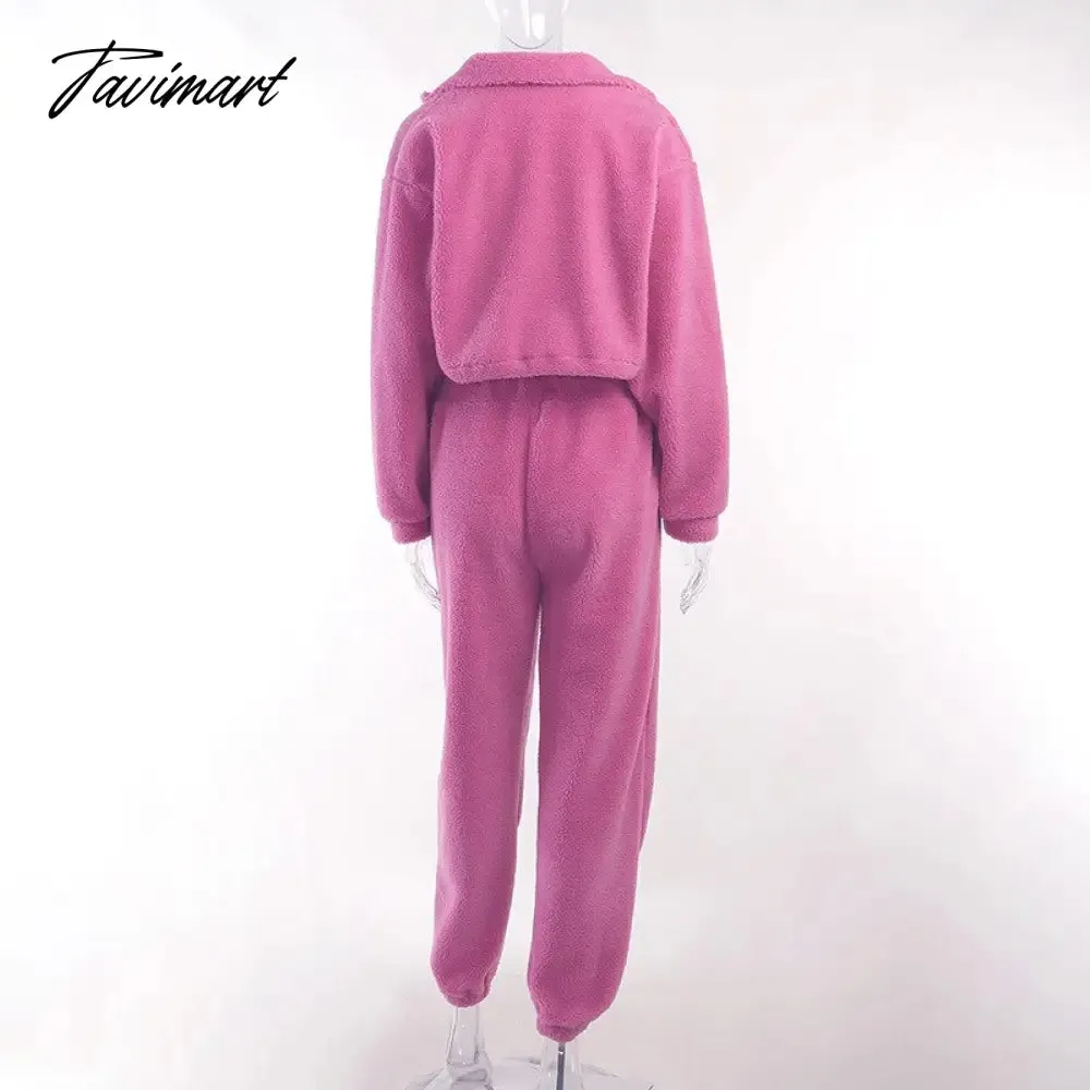 Tavimart Fleece Tracksuits Women's Winter Set Fashion Streetwear Y2k Casual Bra Vest Sweatpants Crop Tops 3 Piece Set Sexy Outfit