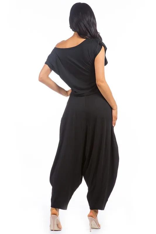 TEEK - 2PC BLACK ONE SHOULDER POCKETED PANTS SET