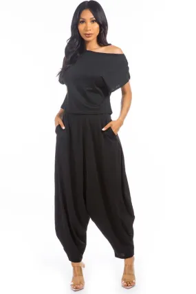 TEEK - 2PC BLACK ONE SHOULDER POCKETED PANTS SET