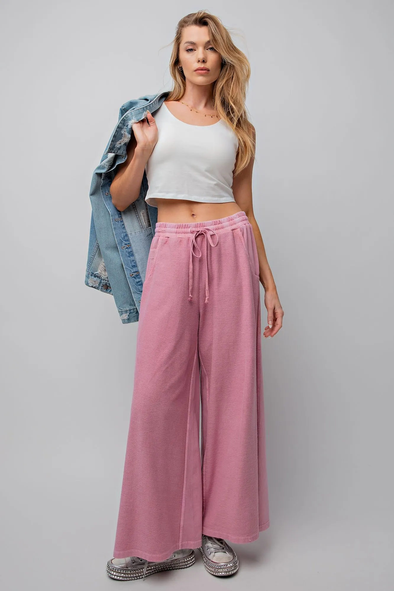 Terry Wide Leg Pants by Easel - Dried Rose