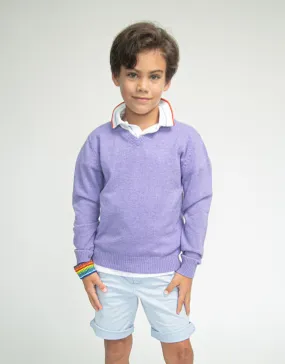 The Tommy V - Boys Cashmere Pullover in Thistle