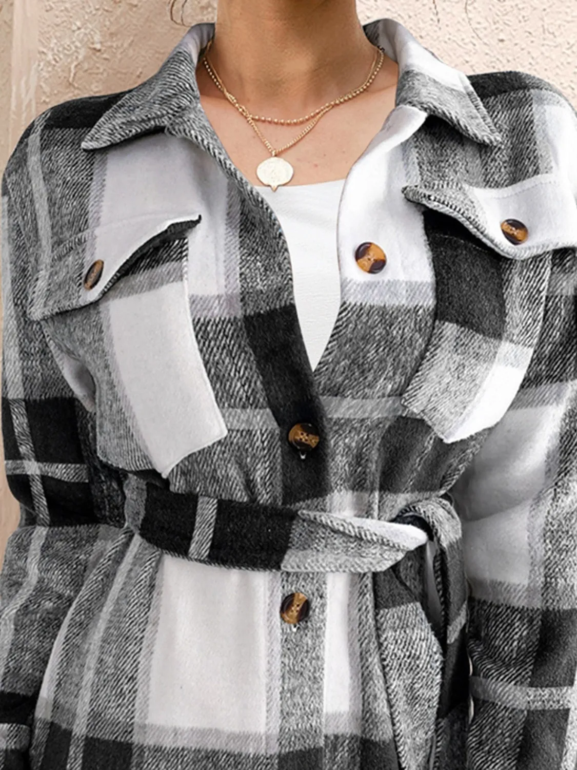 Tied Plaid Button Up Shacket