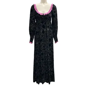 Tracy Feith Black / Pink / Blue / Silver Metallic Long Sleeved Velvet Maxi Dress