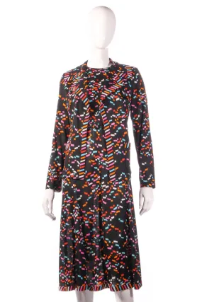 Tricosa Vintage Black and Multi Coloured Geometric Pattern Short Sleeve Dress and Jacket Size 14