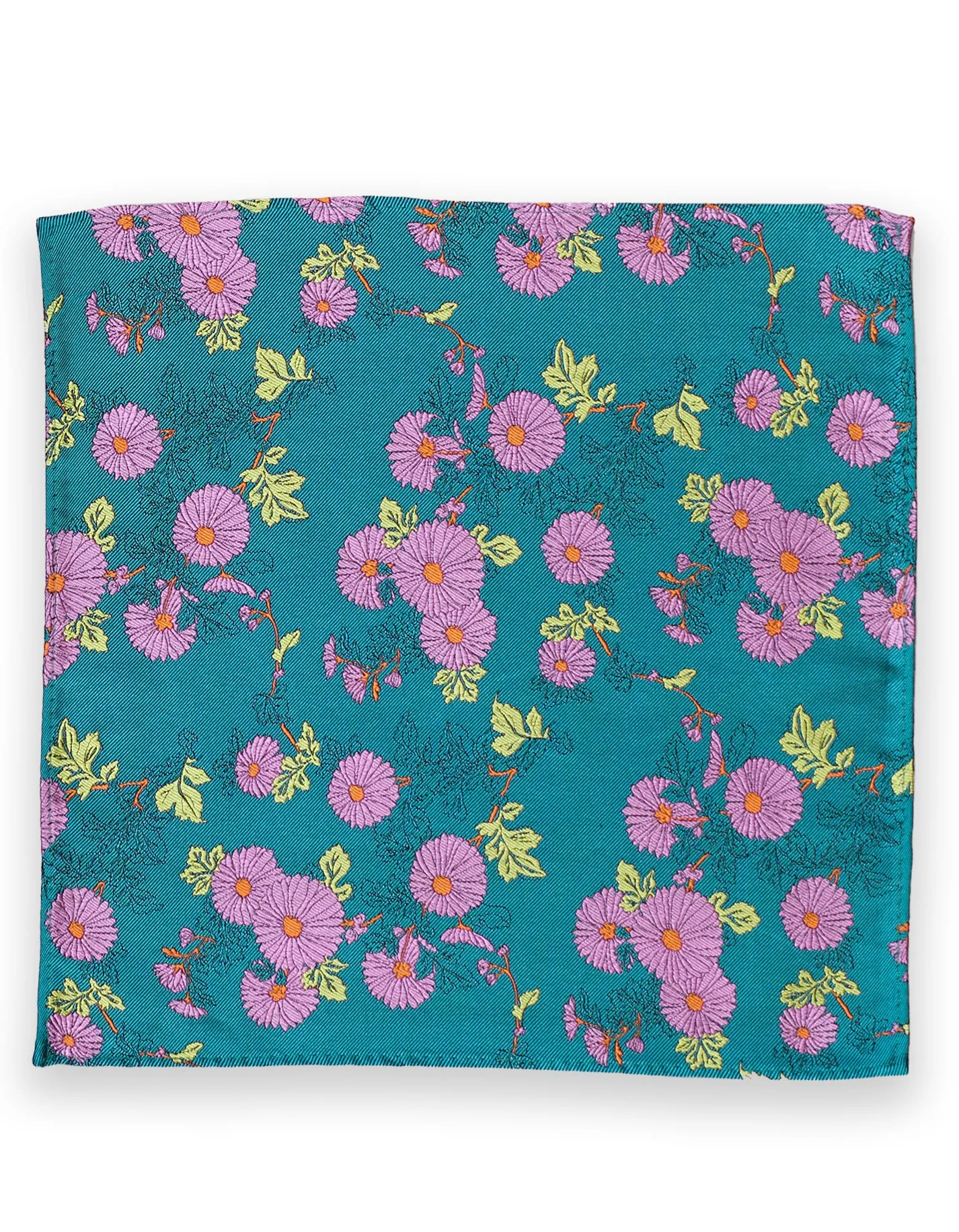 Turquoise & Purple Daisy Silk Pocket Square