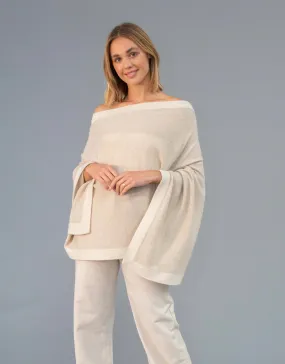 Un-Dyed Contrast Poncho in Sand