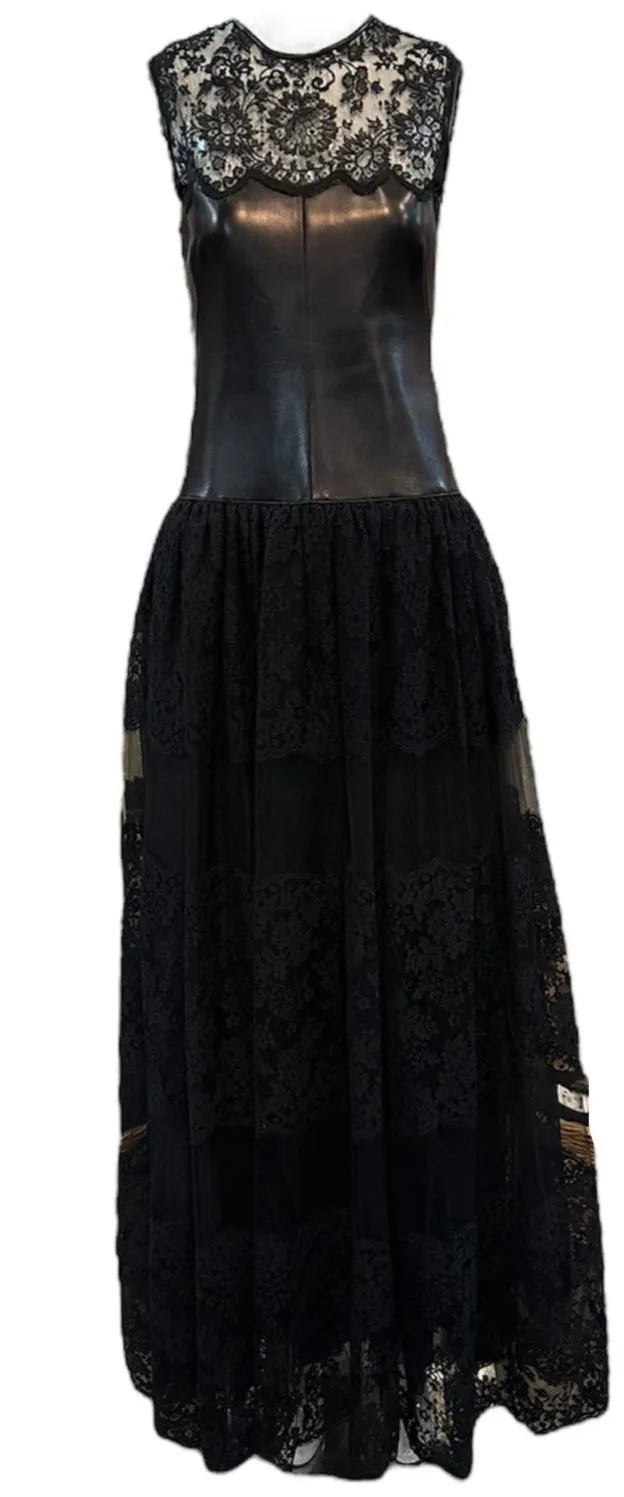 Valentino 2010s Gown Black Lambskin and Lace