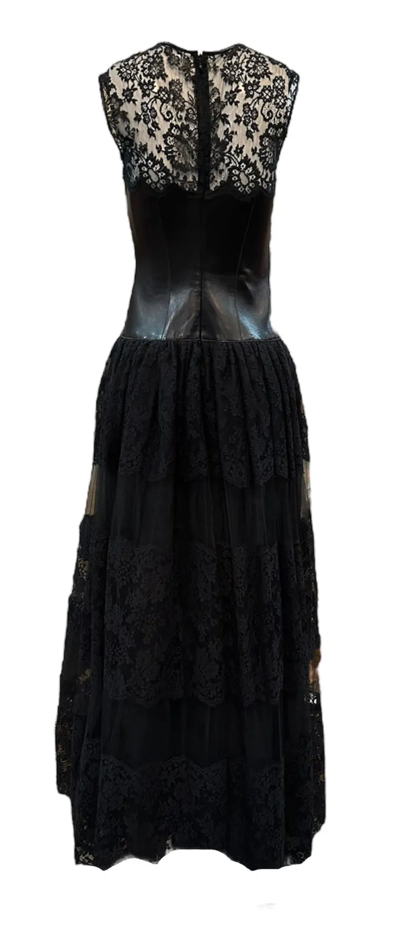 Valentino 2010s Gown Black Lambskin and Lace