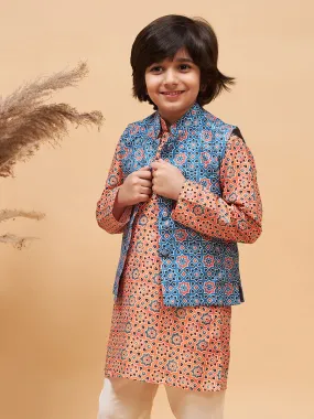 VASTRAMAY Boy's Blue Printed Nehru Jacket