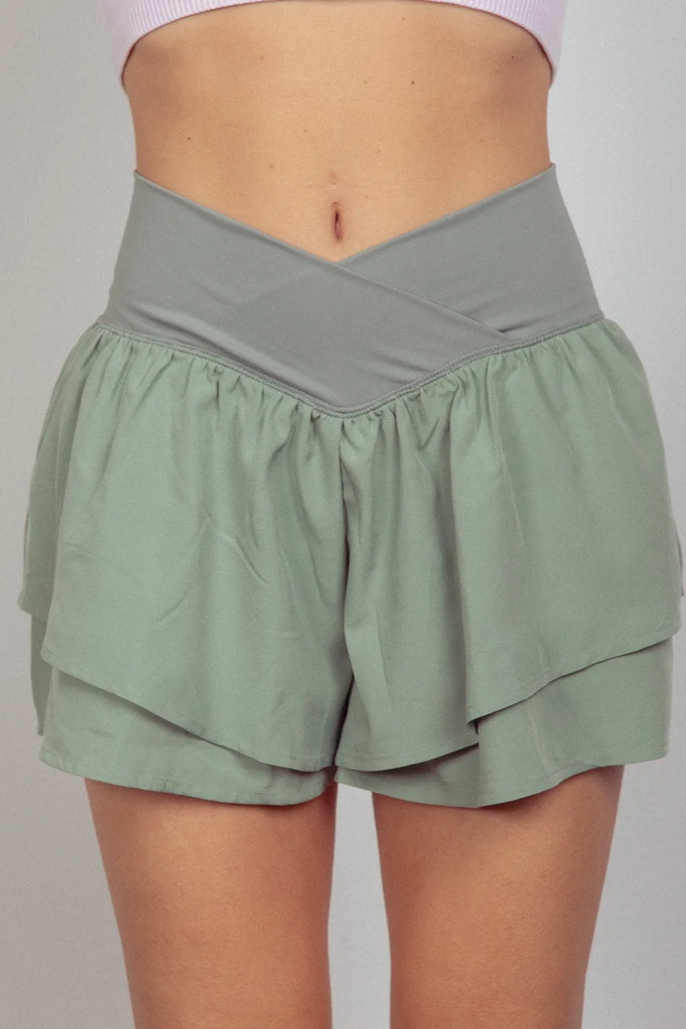 VERY J V-Shaped High Waist Layered Active Shorts