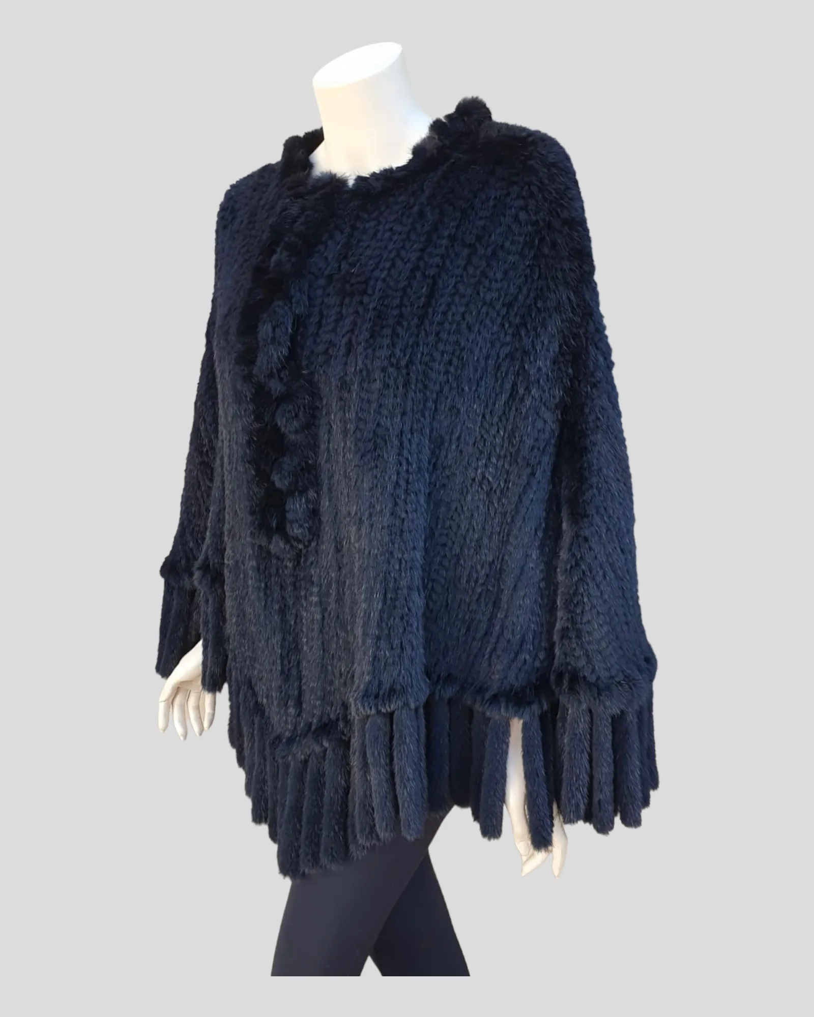 Vintage Dark Knitted Mink Fur Poncho w/ Mink Tassles -M  (Never Been Worn!)