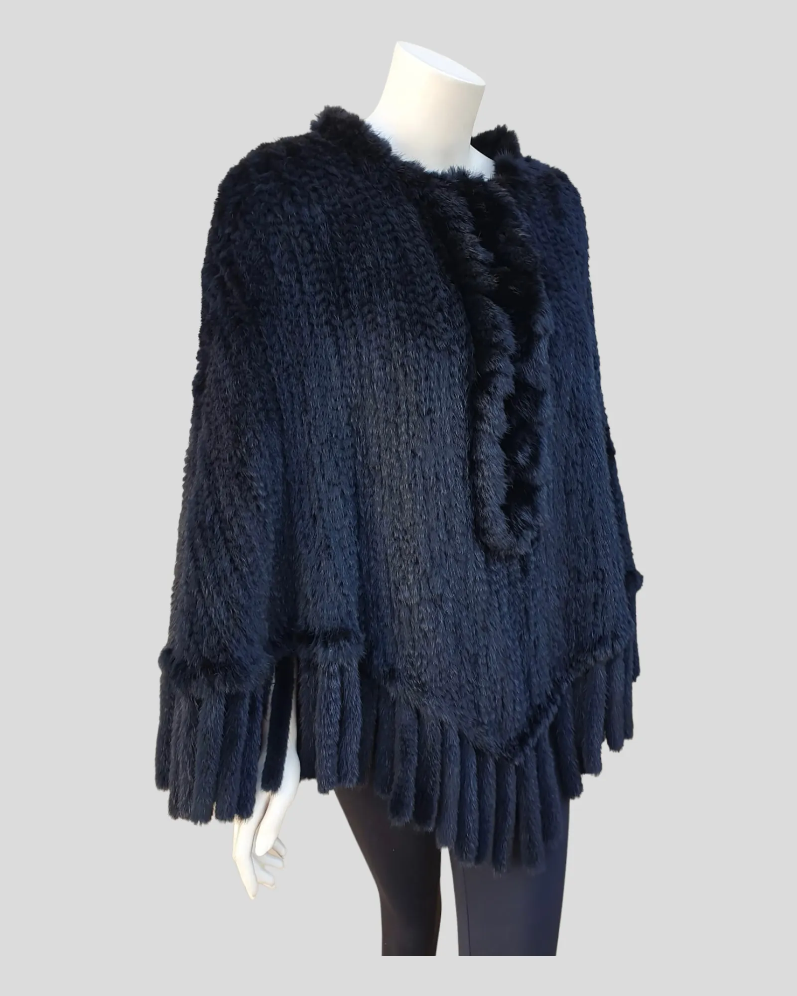 Vintage Dark Knitted Mink Fur Poncho w/ Mink Tassles -M  (Never Been Worn!)