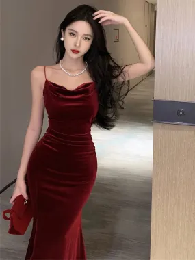 Vintage Sexy Prom Red Long Dresses for Women Spaghetti Strap Slit Velvet Beach Bandage Bodycon Midi Dress Party Elegant 2024 New