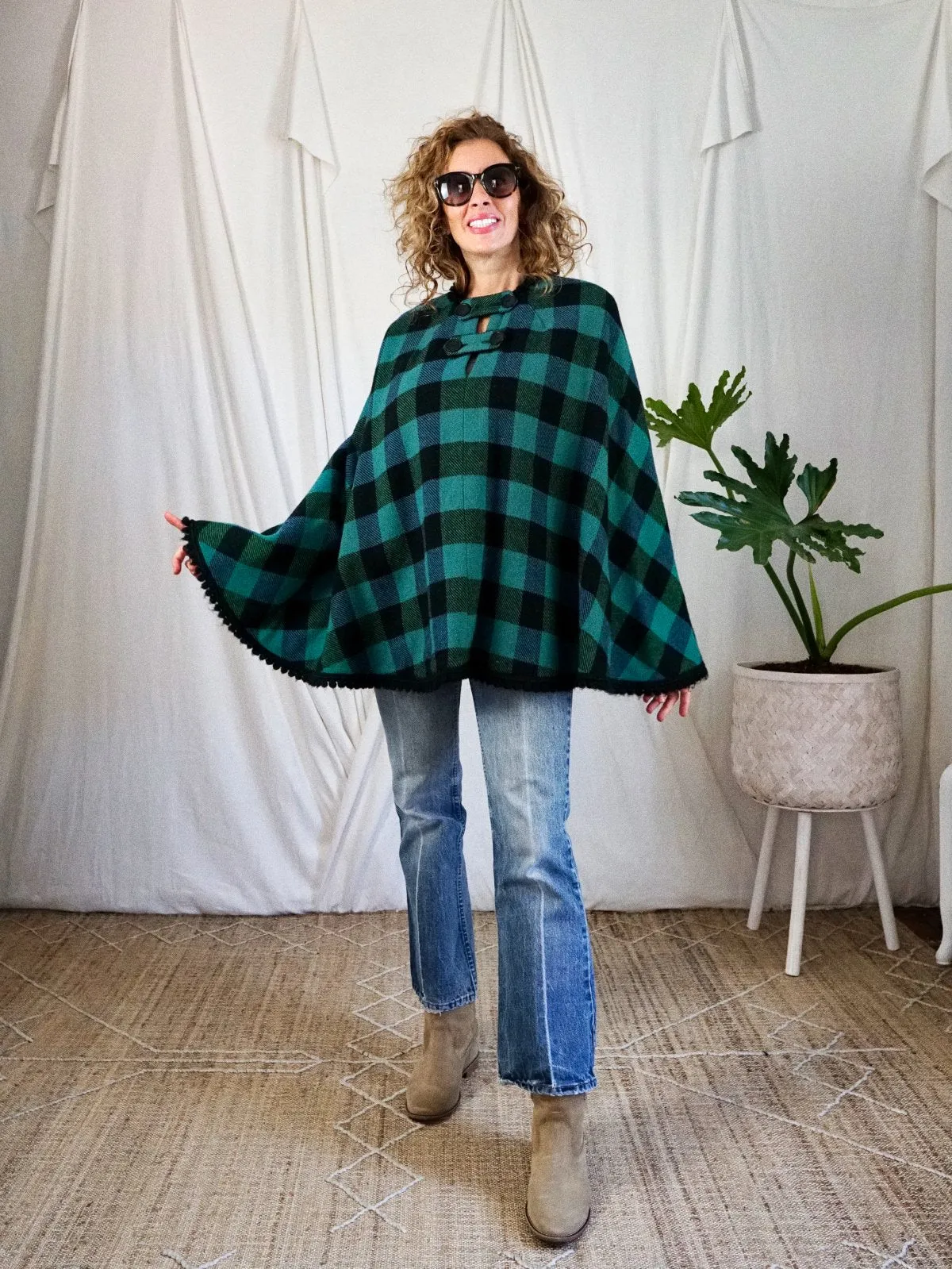 Vintage Spruce Blue Plaid Cape