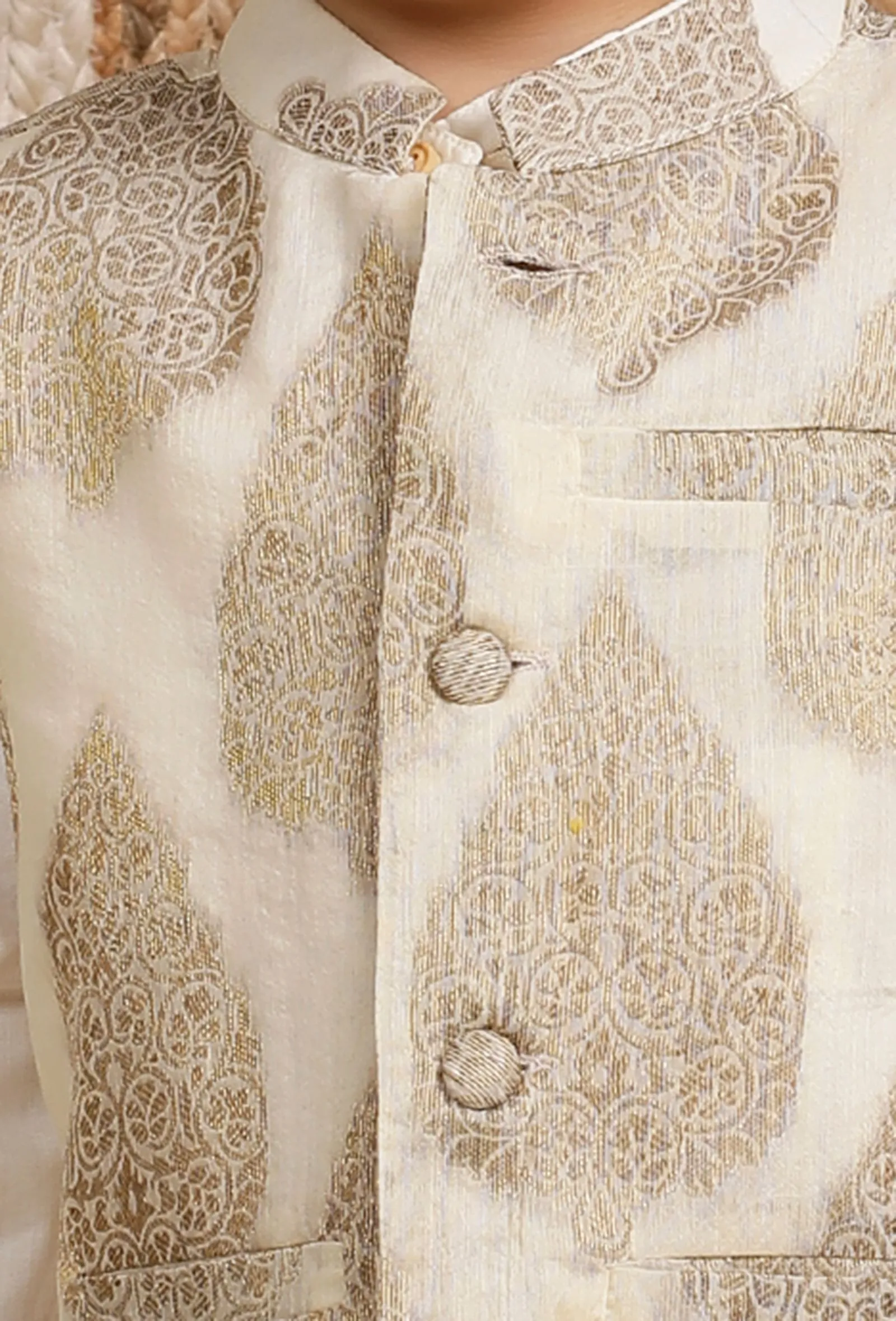 White Cream Brocade Nehru Jacket