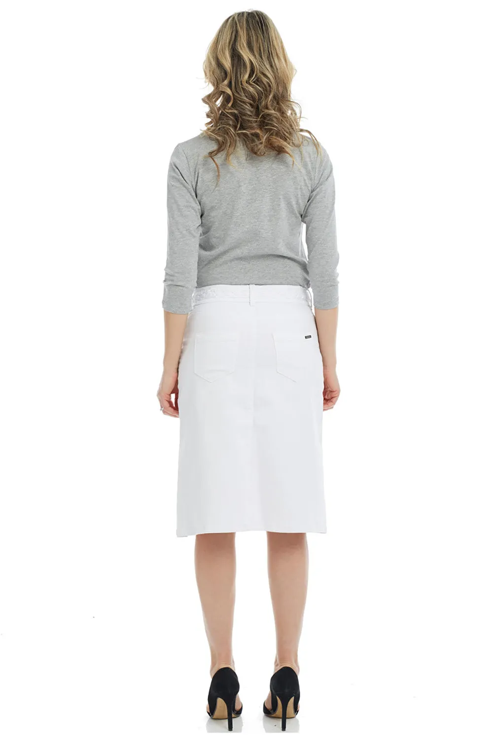 White Knee Length A-Line Denim Jean Skirt 'Sydney'