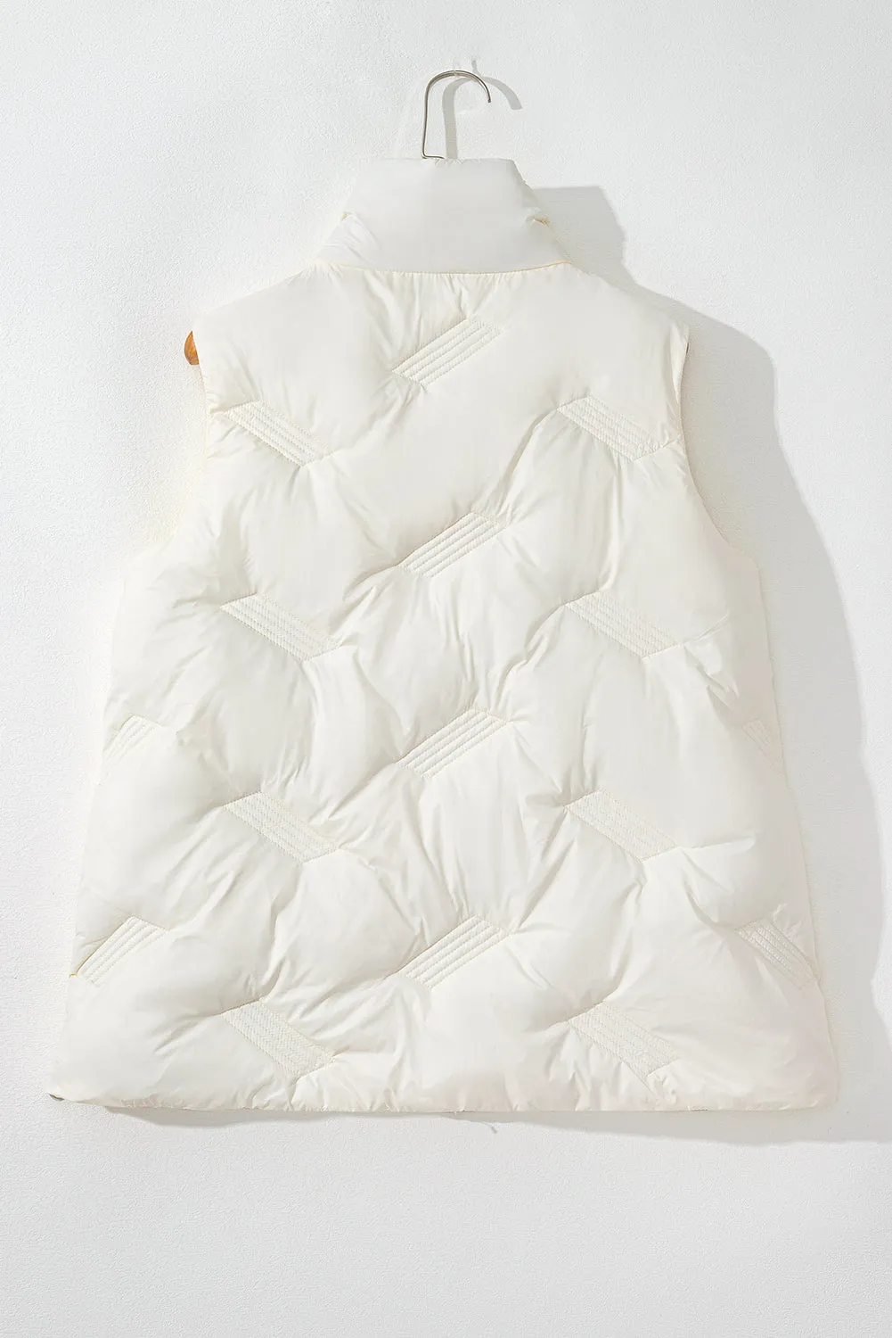 White Quilted High Neck Zip Up Jacket Vest