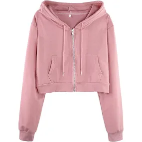 Wholesale Women's Long Sleeve Cropped Zip Up Hoodies