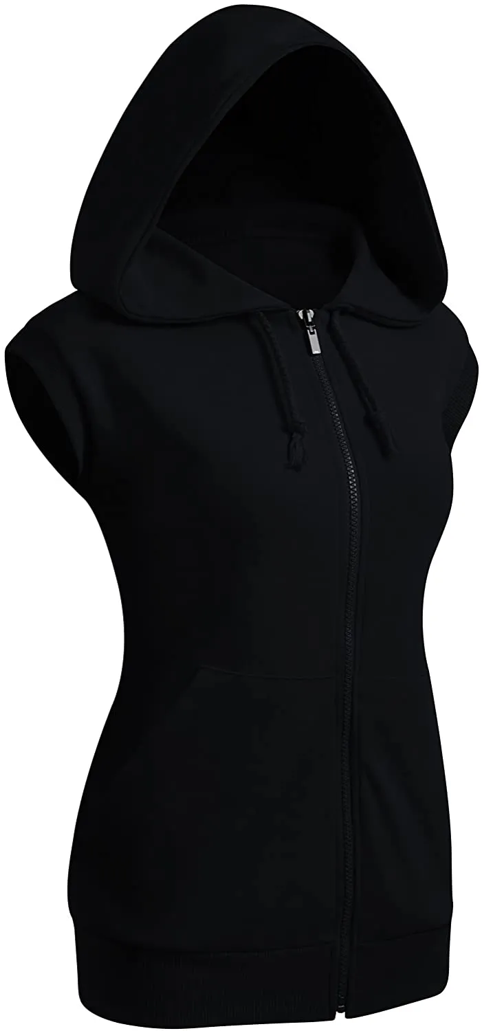 Wholesale Women's Short Sleeve Fleece Hoody Classic Drawstring Pullover