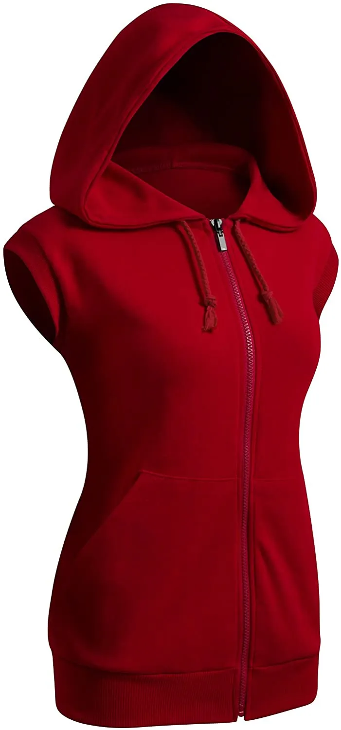 Wholesale Women's Short Sleeve Fleece Hoody Classic Drawstring Pullover