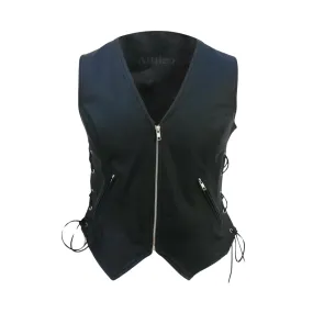 Women Black Leather Biker Vest