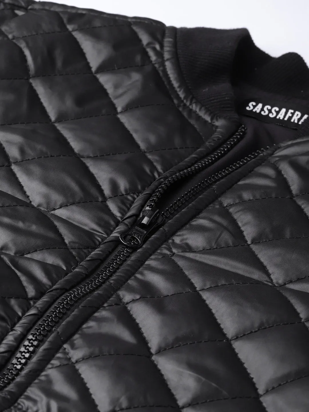 Women Black Quilted Bomber Jacket