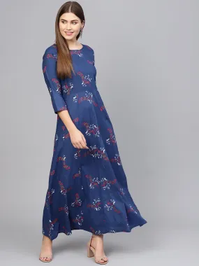 Women Navy Blue & Pink Printed Maxi Dress