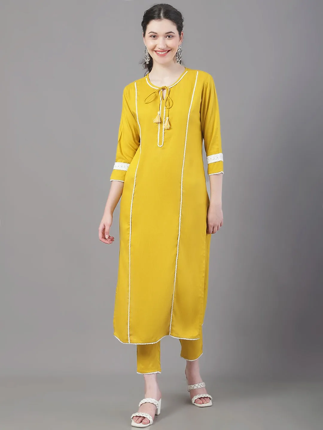 Women Panelled Kurta With Trousers & With Dupatta