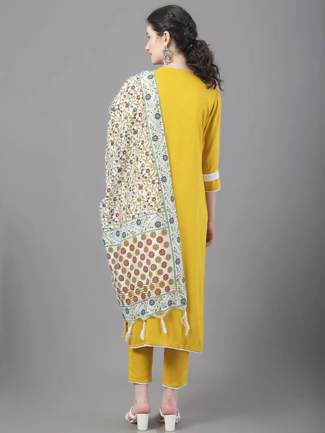 Women Panelled Kurta With Trousers & With Dupatta