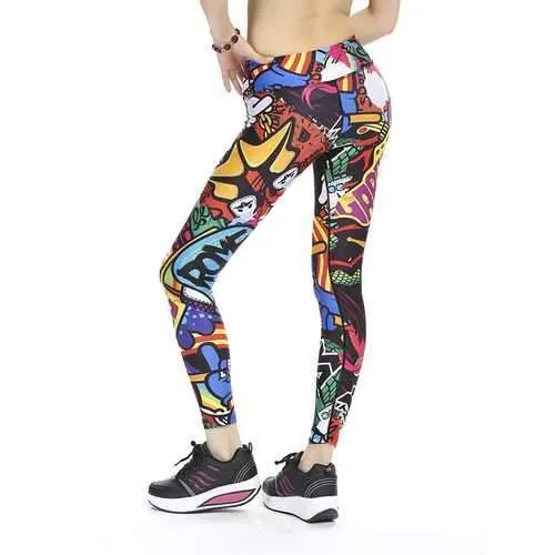 Women Plus Size Slim Quick-dry Print Stretched Gym Running Ninth Yoga Pants