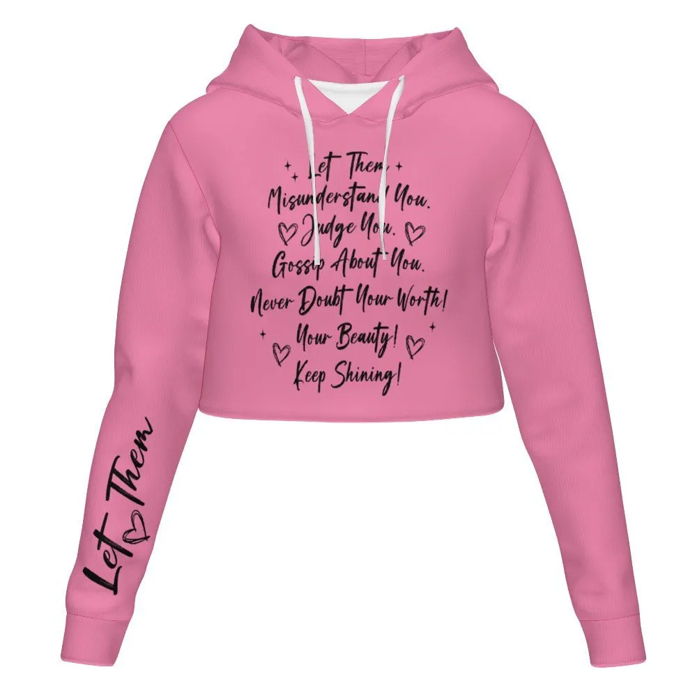 Women's All Over Print Cropped Hoodie (DLM) Let Them Pink Hooded hoodie