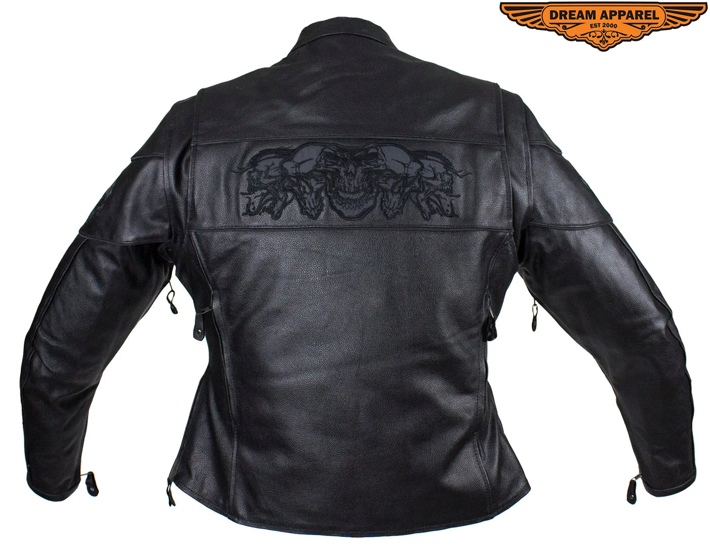 Women's Black Motorcycle Jacket with Reflective Skulls