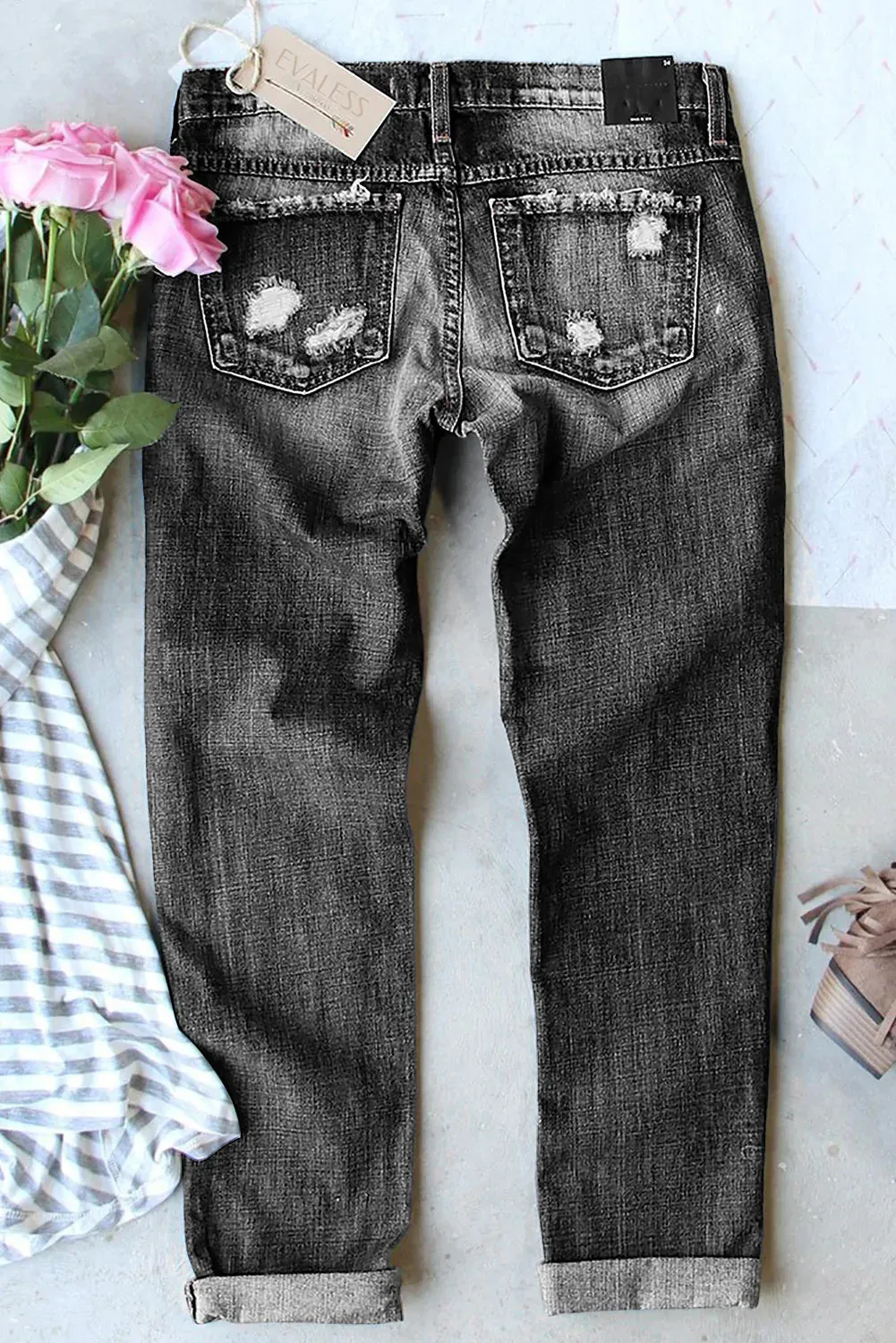 Women's Graffiti Splash Print Jeans Destroyed Denim Pants