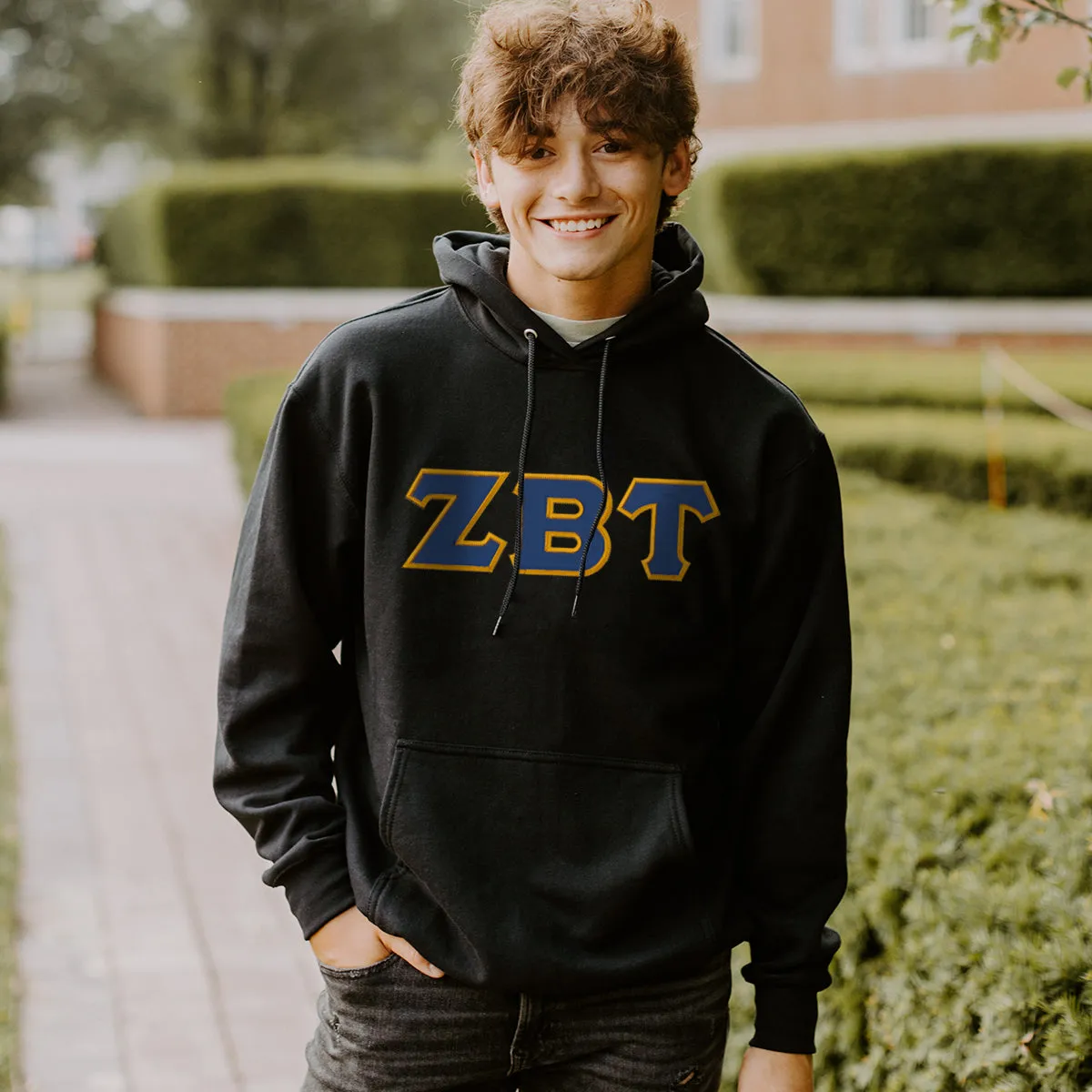 ZBT Black Hoodie with Sewn On Greek Letters