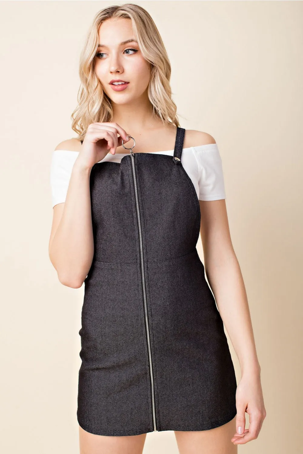 Zip Up Overall Dress, Black