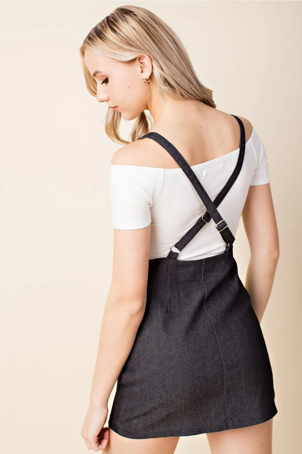 Zip Up Overall Dress, Black