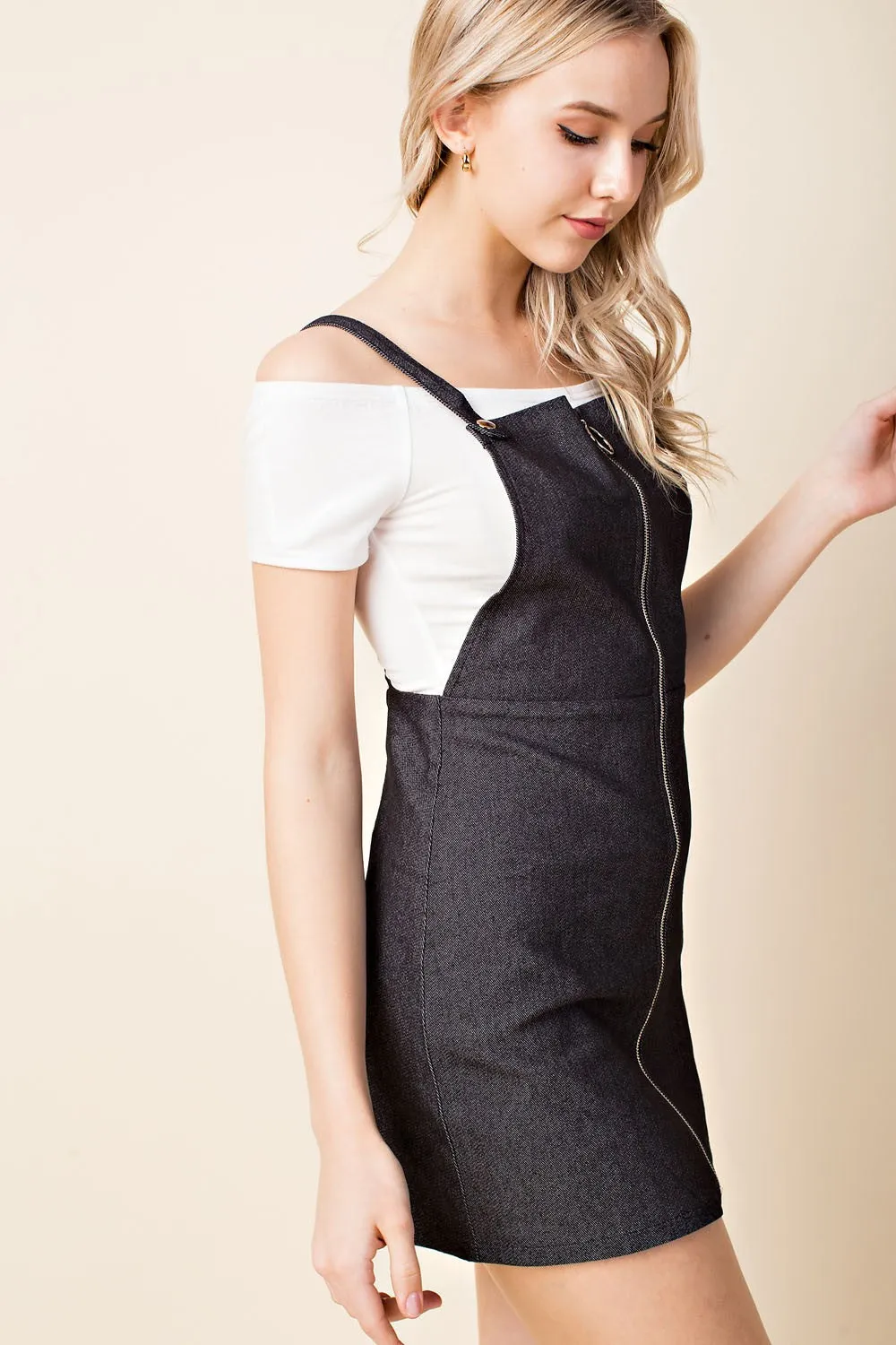 Zip Up Overall Dress, Black